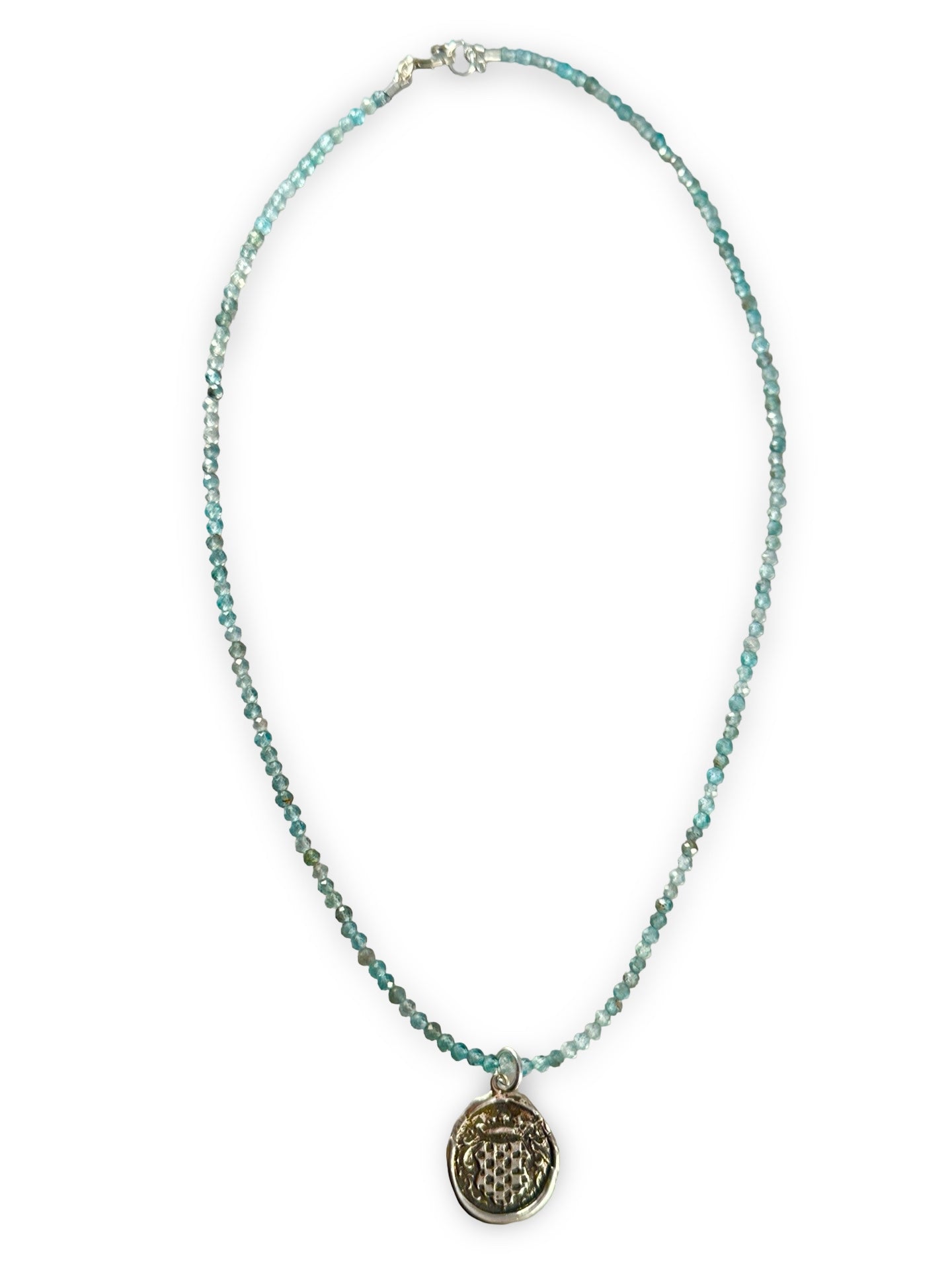 Checkered Shield Blue Zircon Necklace