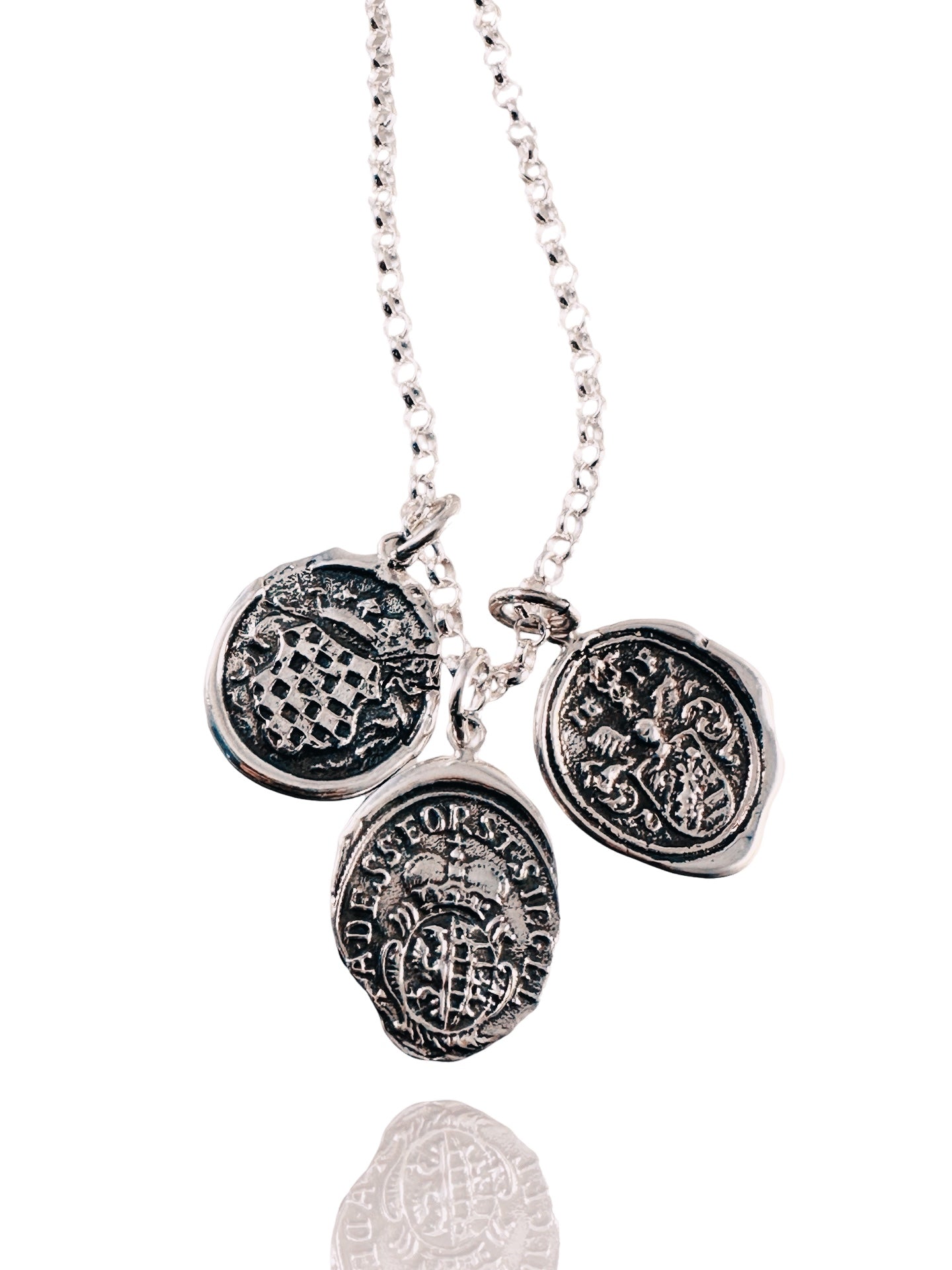 Triple Charm Necklace with Valor, Checkered Crown , Crown