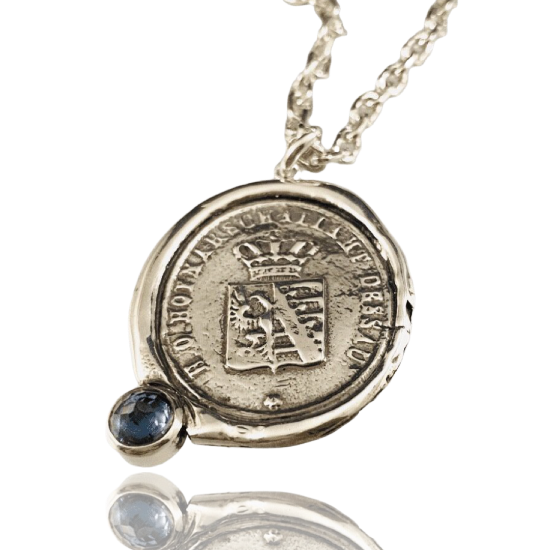 Large Crown Shield & Sapphire Sterling Necklace