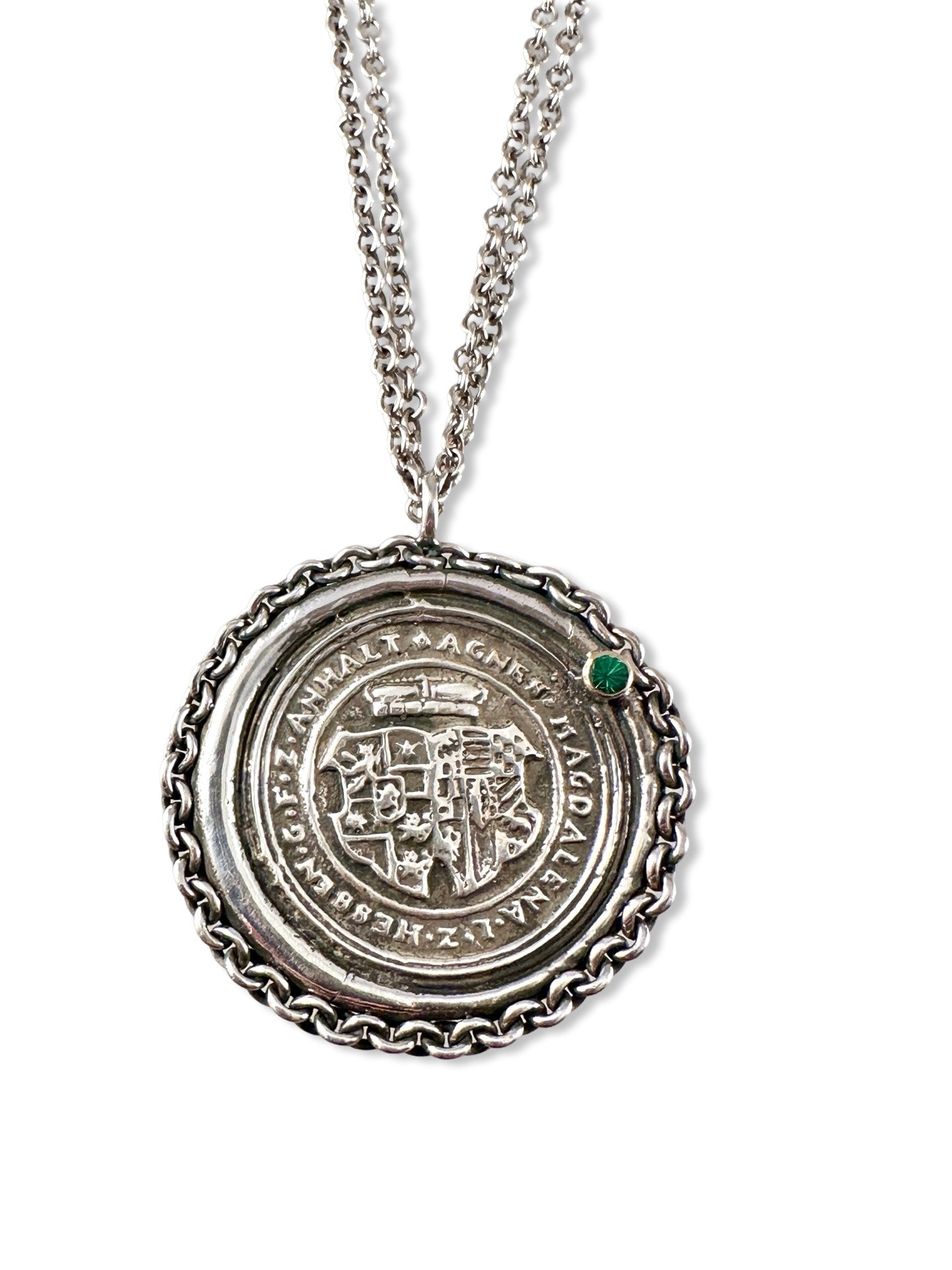 Strength & Sovereignty Large Medallion Sterling Necklace with Emerald