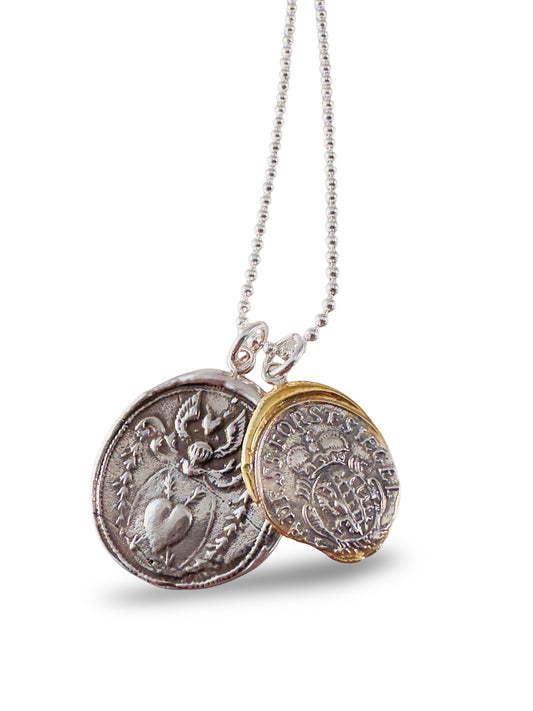 24â Double Charm Silver and Gold Bead Chain Necklace