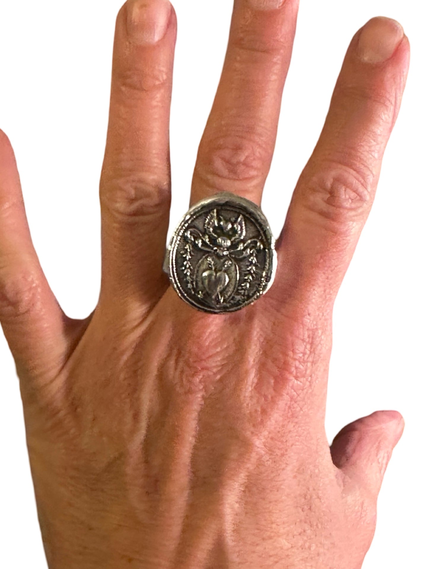 Angel Heart Sterling Signet Ring