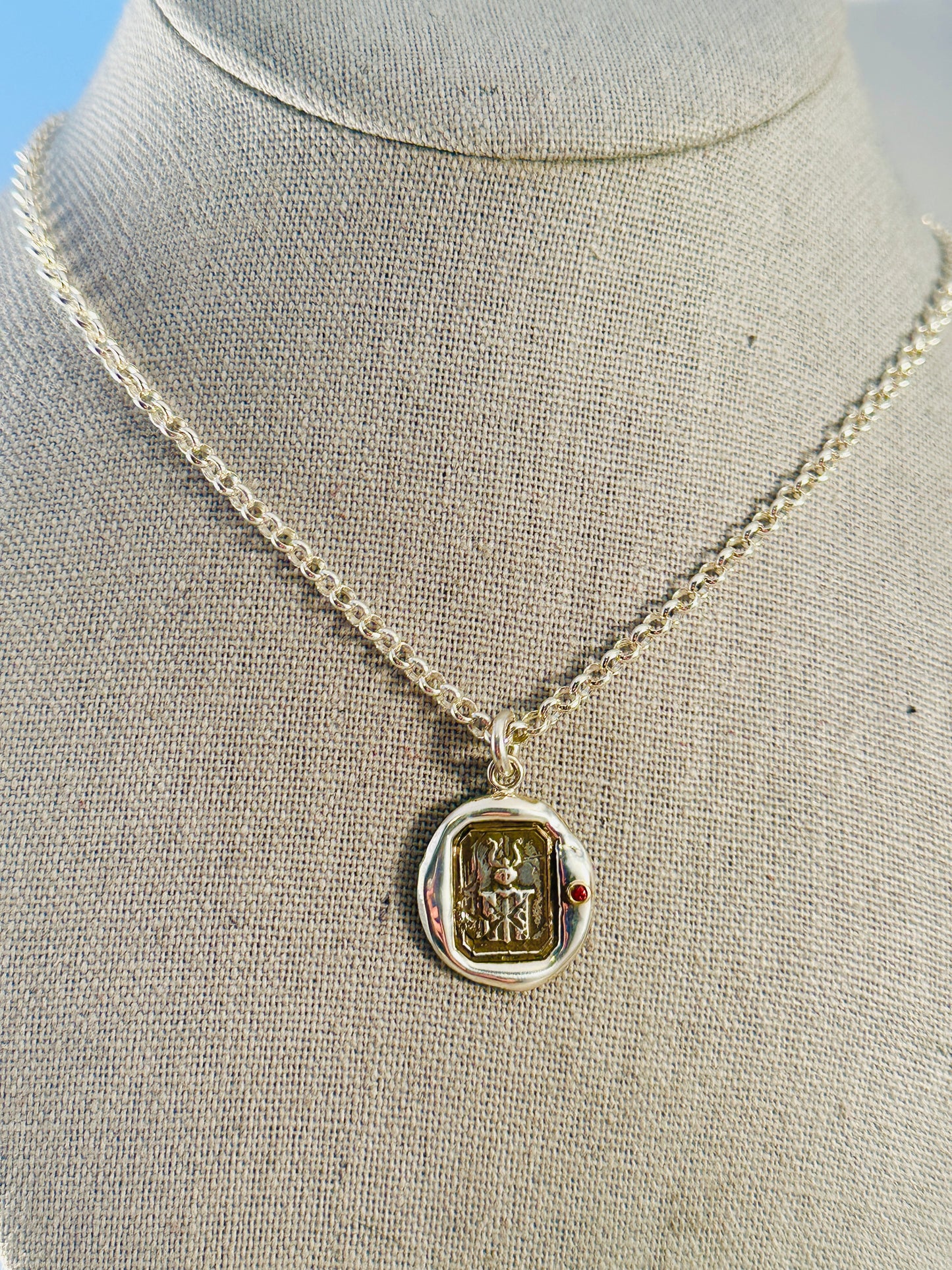 Small Victory Horn Padparadscha Sapphire Necklace