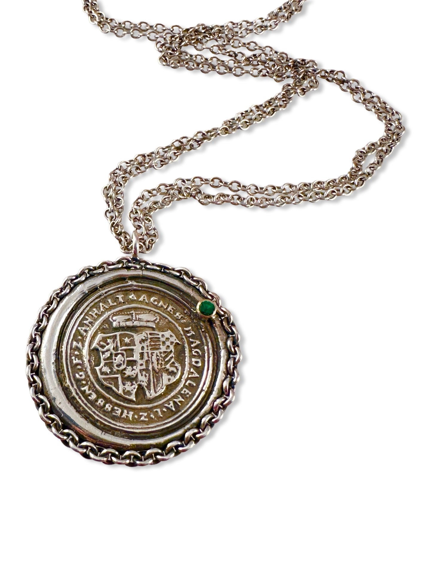 Strength & Sovereignty Large Medallion Sterling Necklace with Emerald