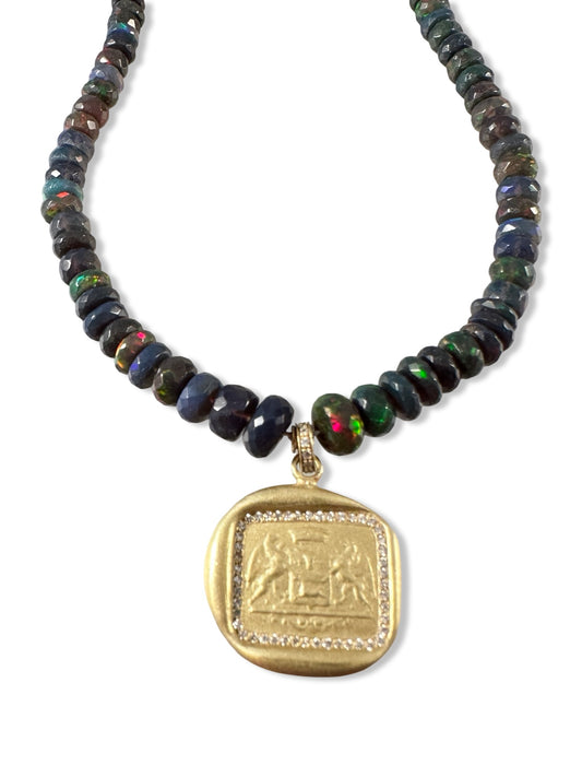 16.5â Black Opal Double Gryphon Diamond Necklace
