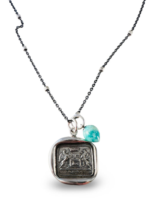 18â Double Gryphon Amazonite Drop Charm Necklace