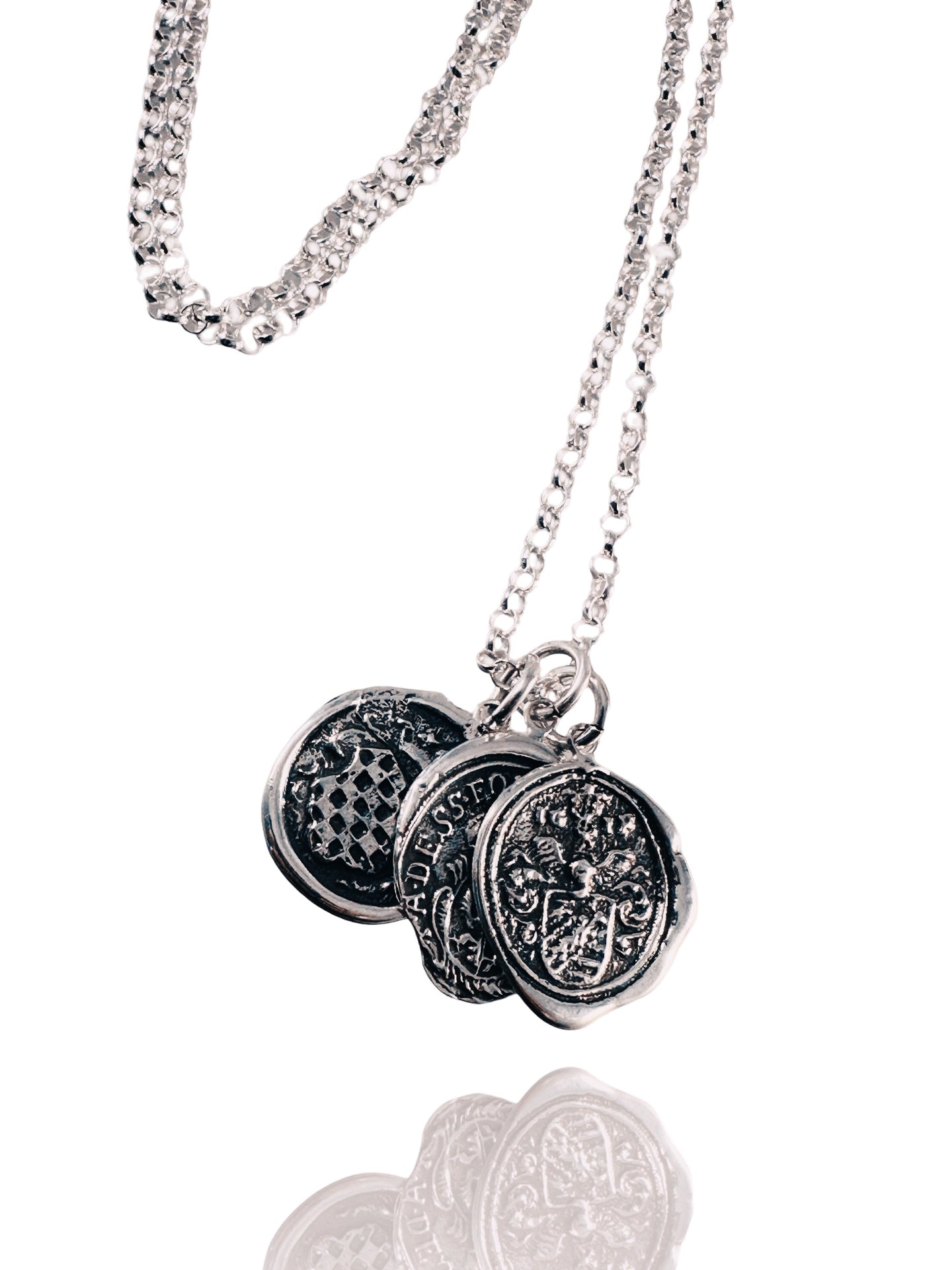 Triple Charm Necklace with Valor, Checkered Crown , Crown