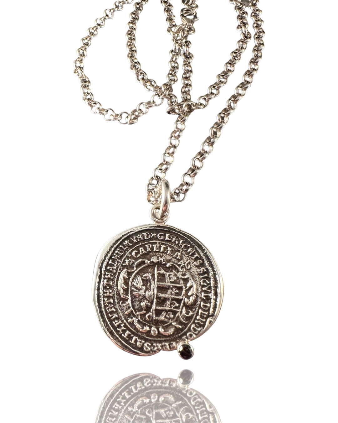 Large Medallion Black Diamond Sterling Necklace