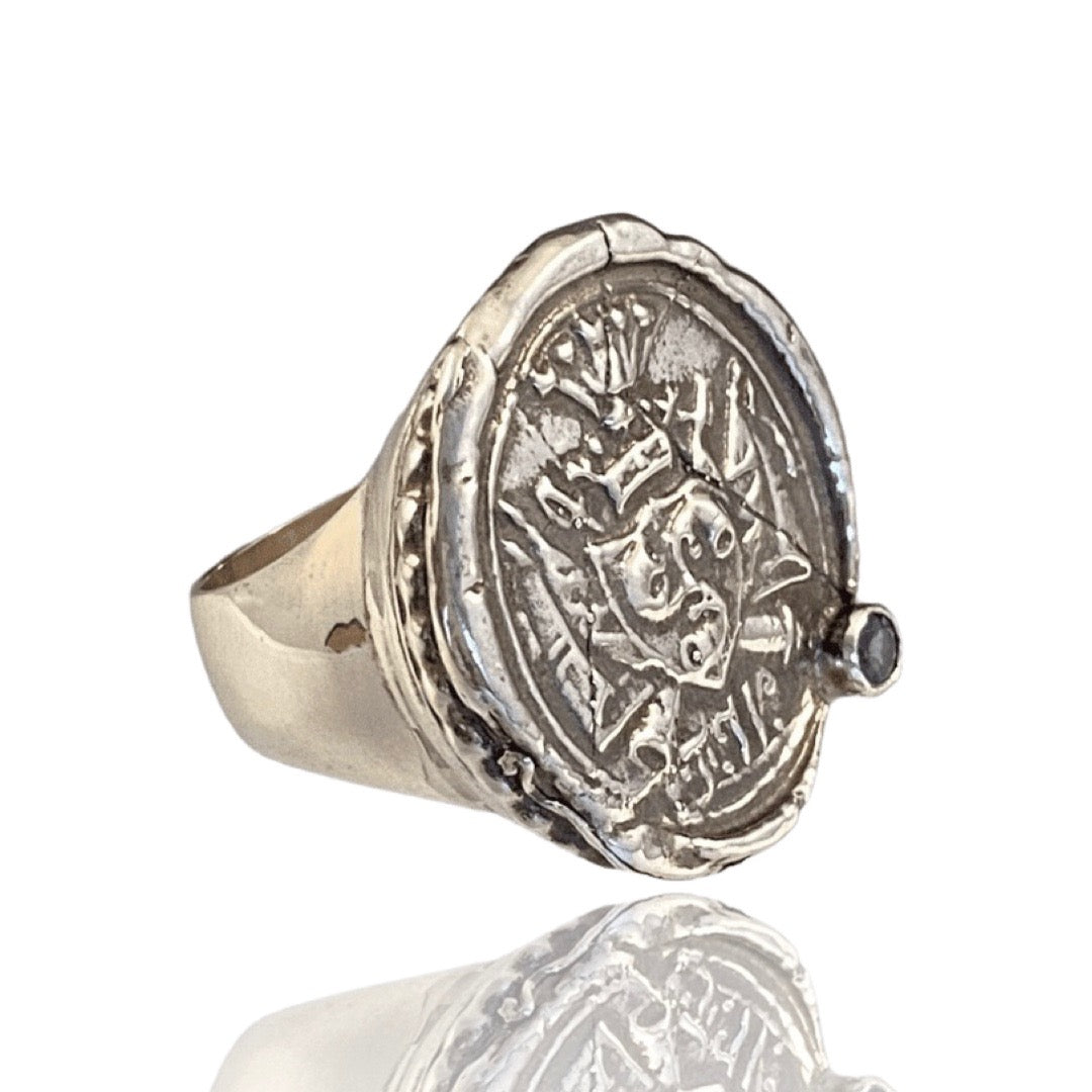 Crown Shield Blue Topaz Signet Ring
