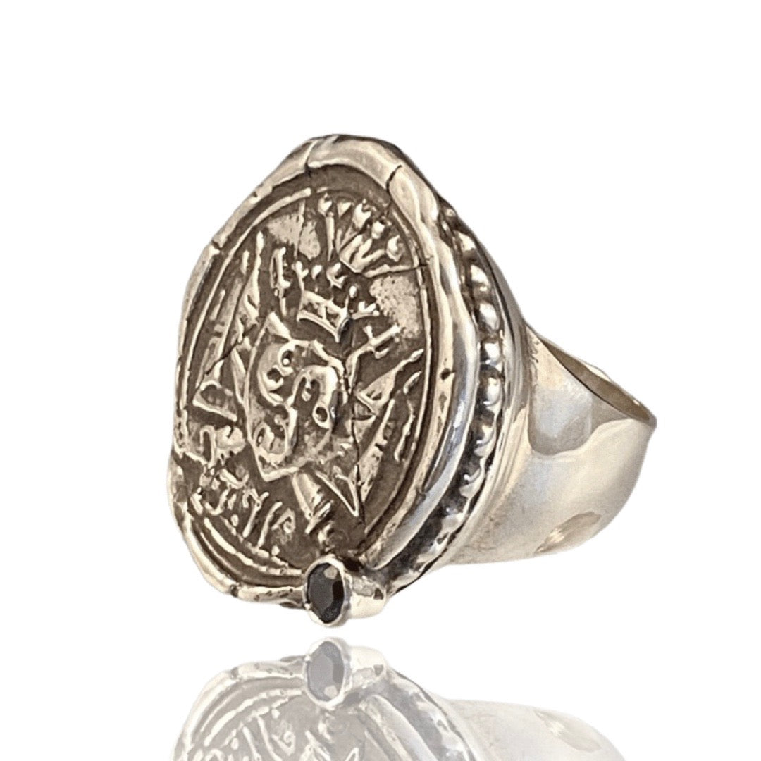 Crown Shield Blue Topaz Signet Ring