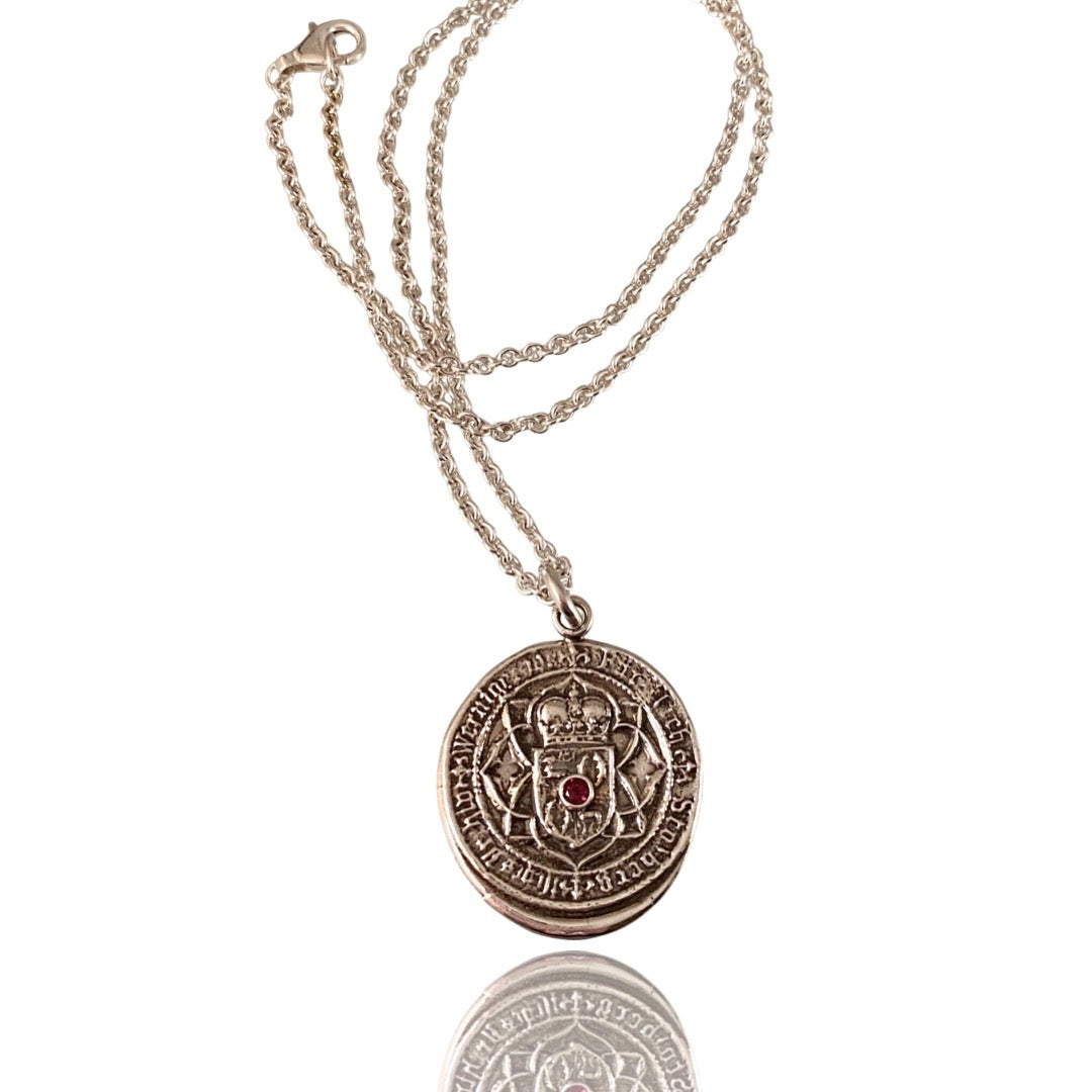 Faith & Garnet Sterling Shield Necklace