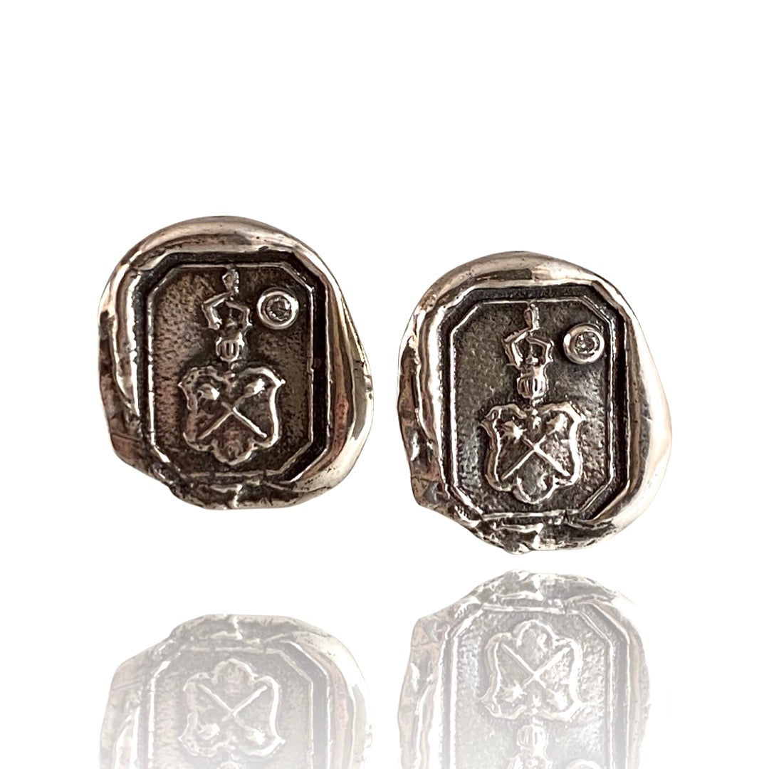 Diamond Shield Sterling Silver Cufflinks