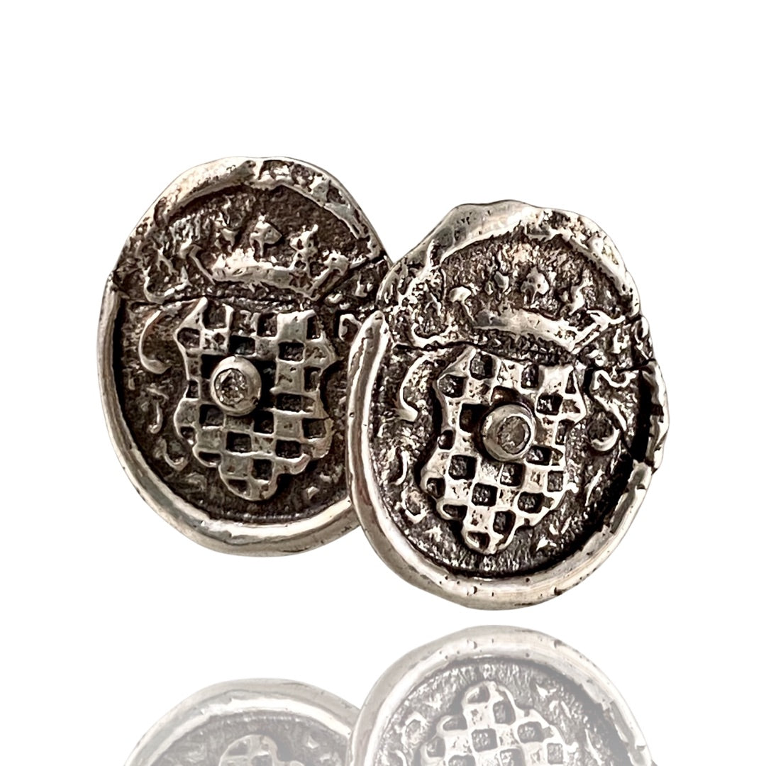 Checkerboard Diamond Sterling Silver Cufflinks