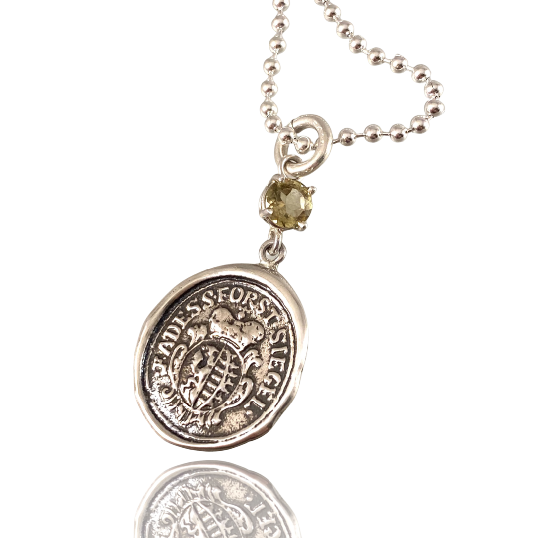 Heavy Bead Chain Global Gryphon Shield Gemstone Sterling Necklace