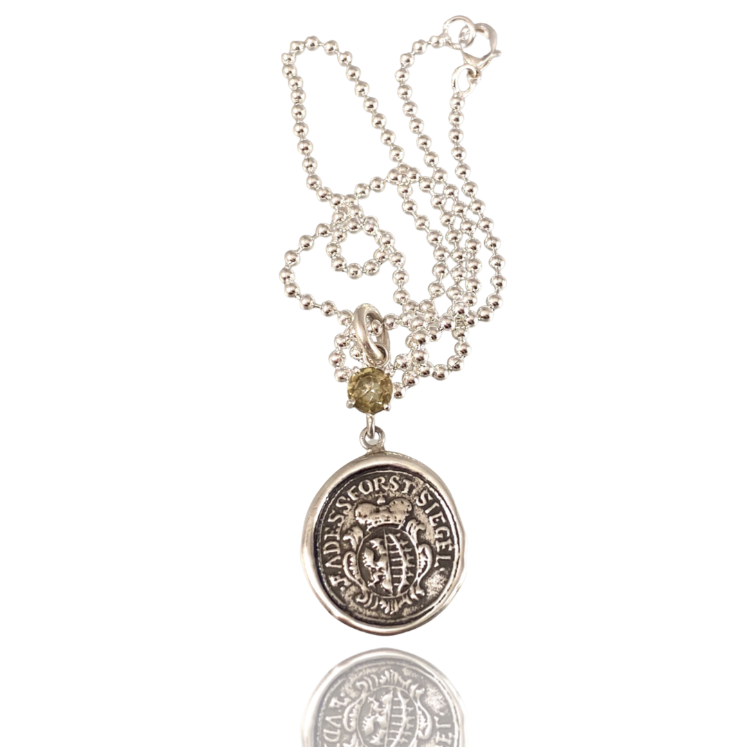 Heavy Bead Chain Global Gryphon Shield Gemstone Sterling Necklace