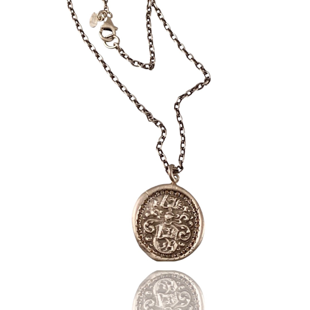 Champagne Diamond Small Shield Strength Necklace