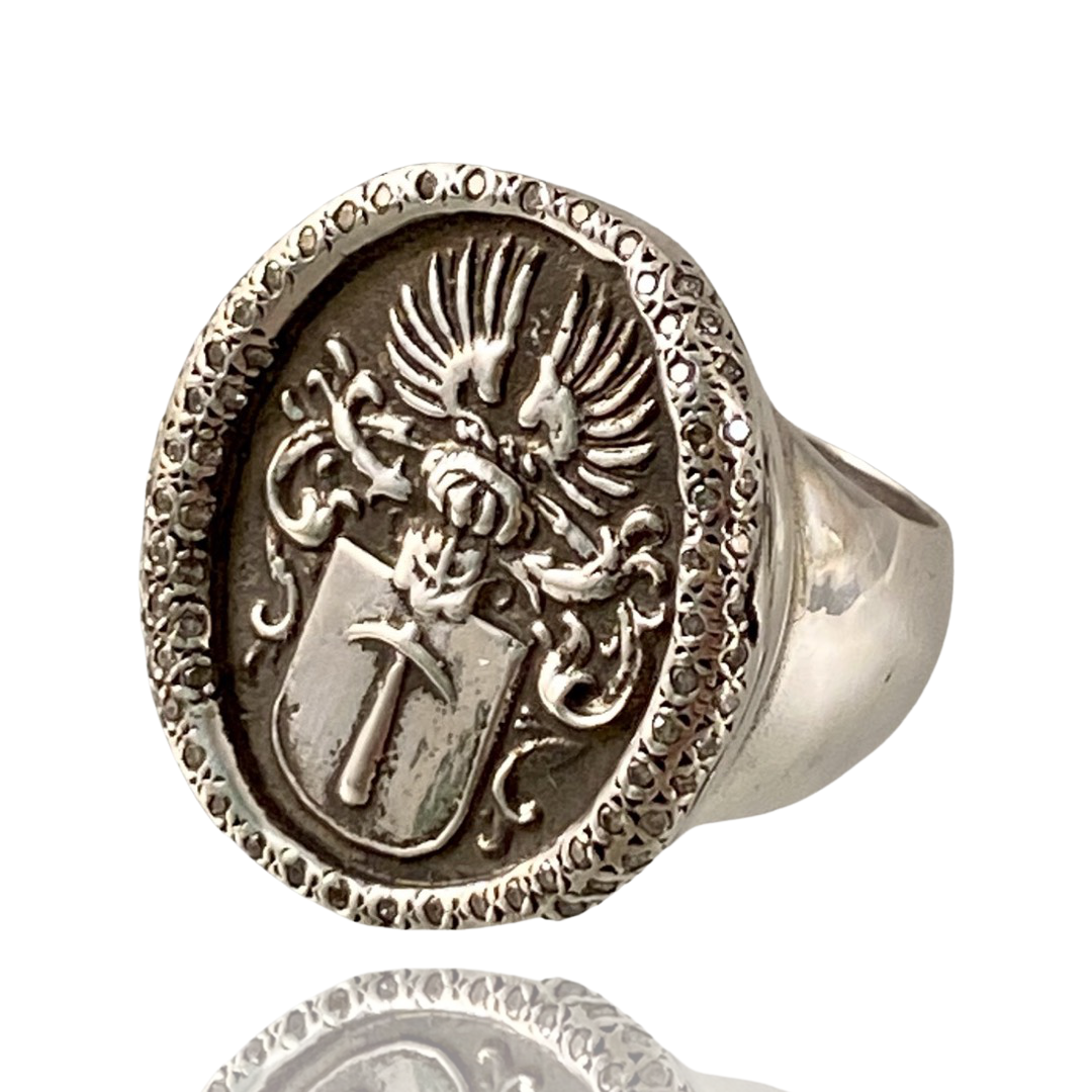 Sterling Silver Diamond Hammer Signet Ring