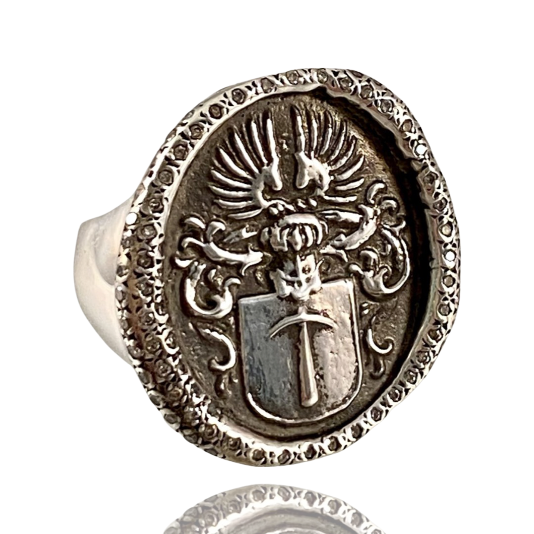 Sterling Silver Diamond Hammer Signet Ring