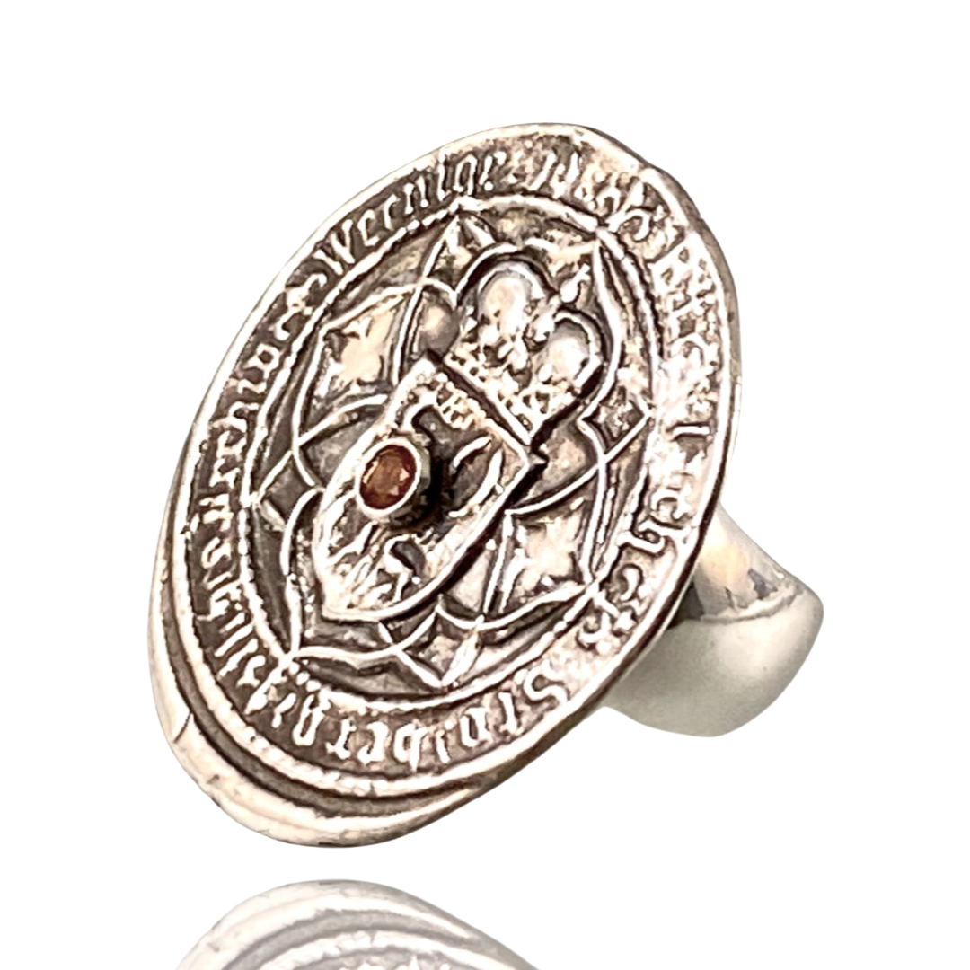 Faith Shield Fire Opal Sterling Ring
