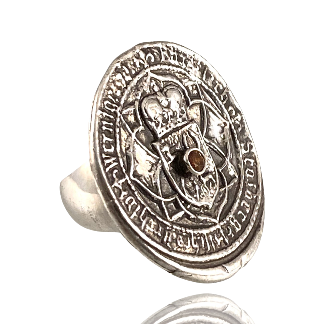 Faith Shield Fire Opal Sterling Ring