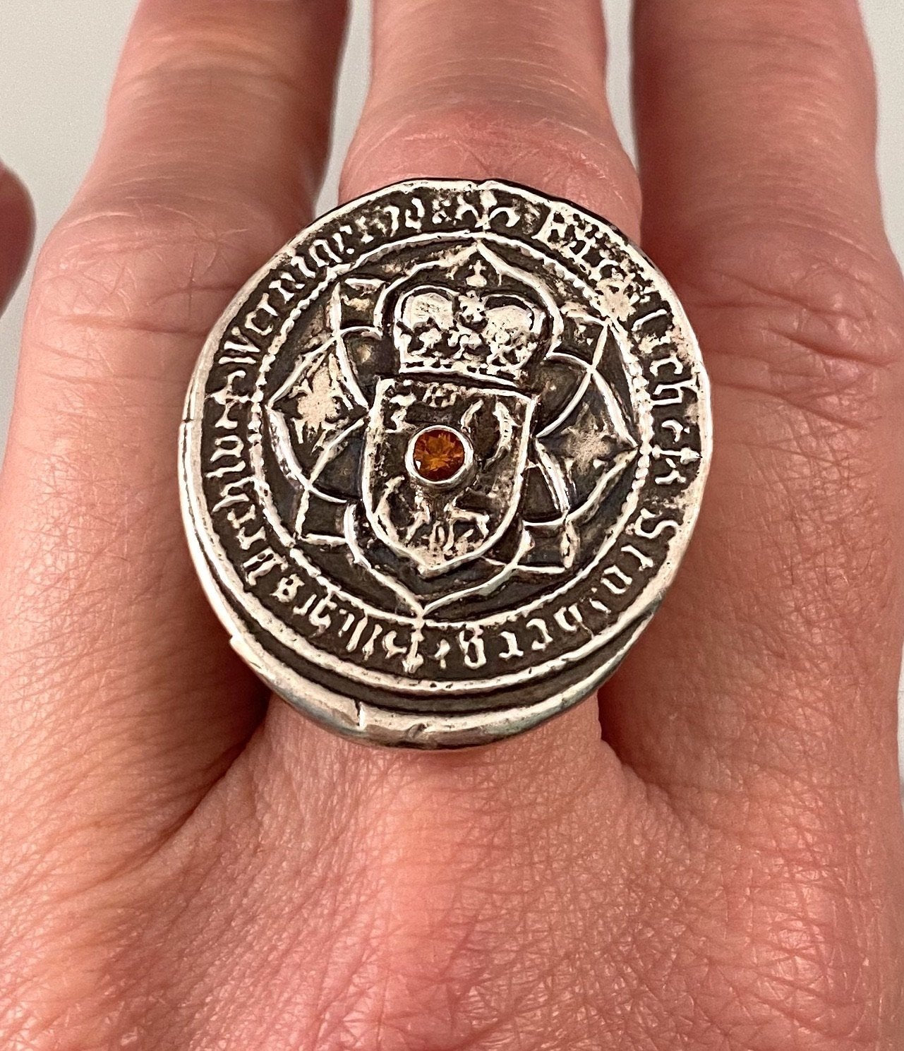Faith Shield Fire Opal Sterling Ring
