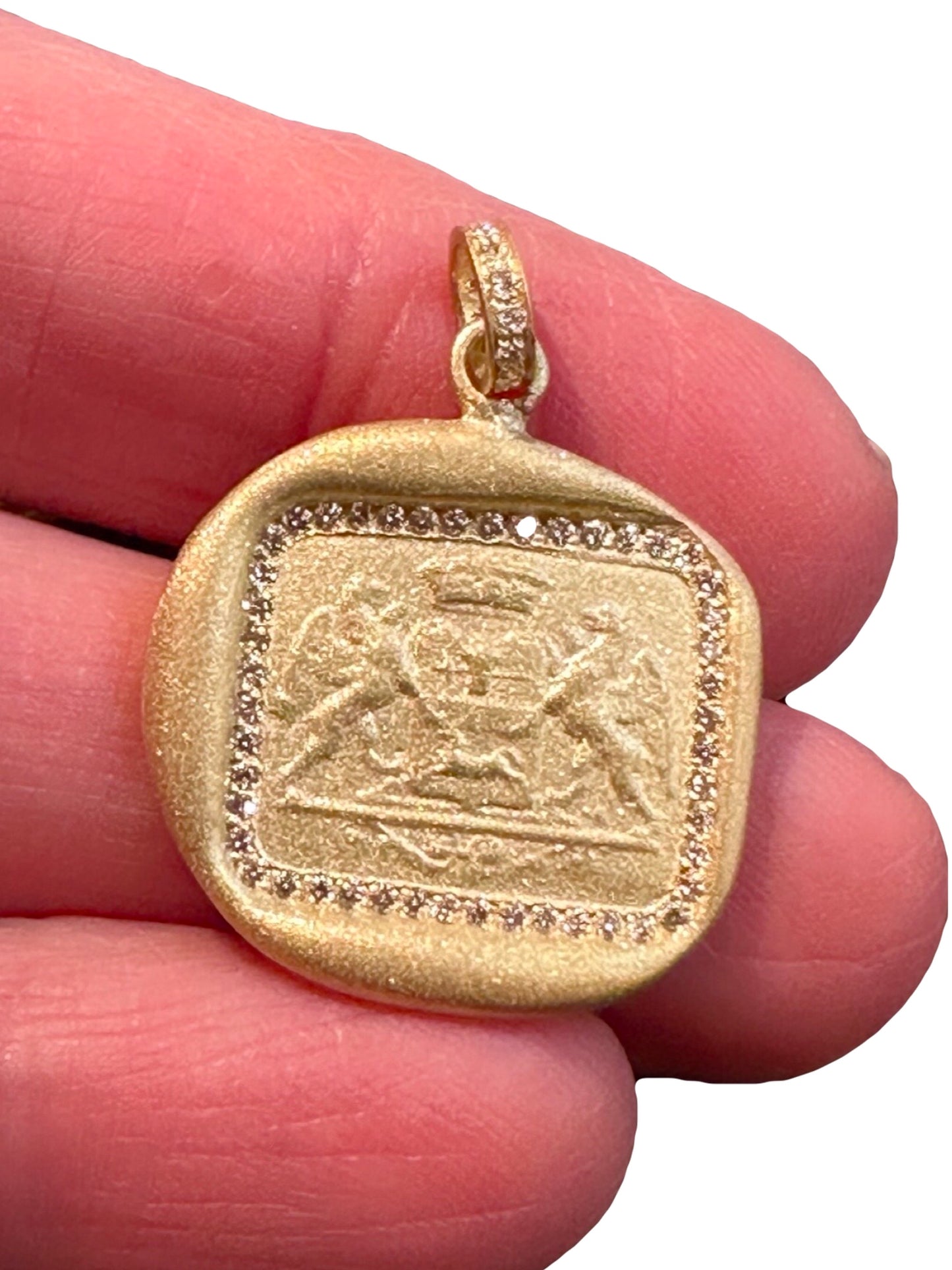 Double Gryphon 18k Gold Diamond Pendant