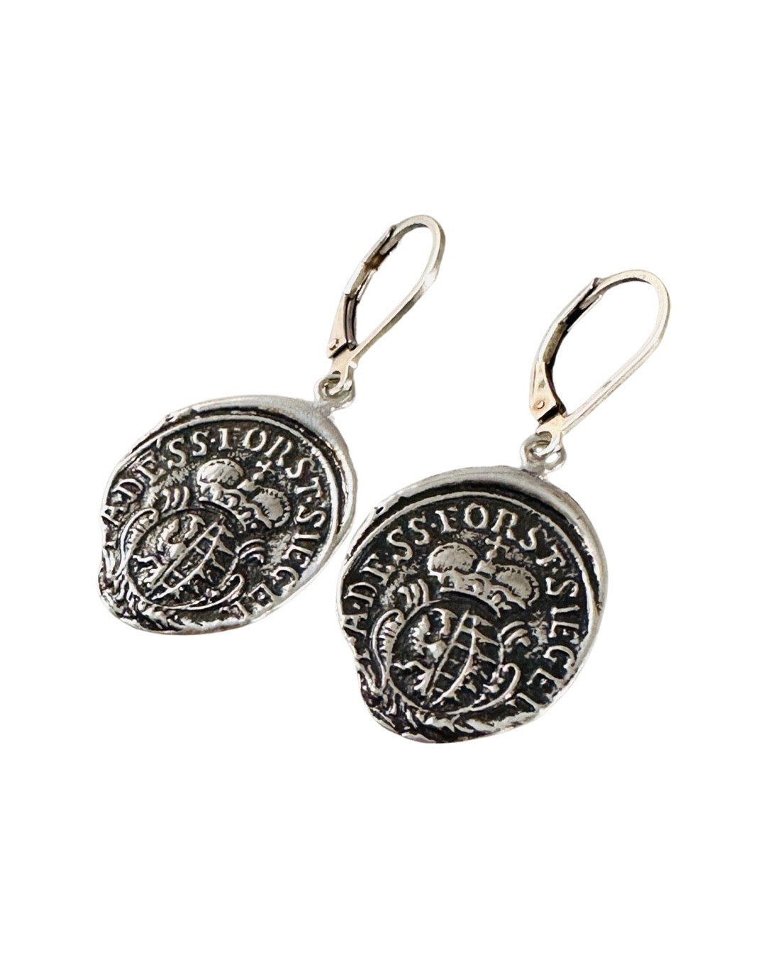 Crown & Gryphon Crest Silver Shield Earring