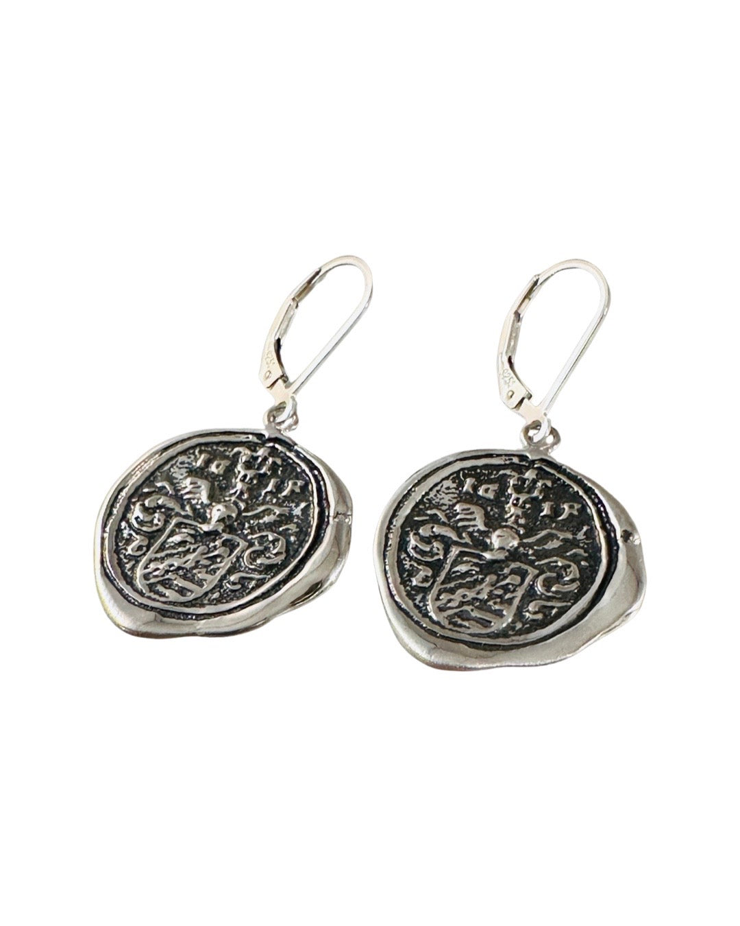 Floral Shield Crest Silver Shield Earring