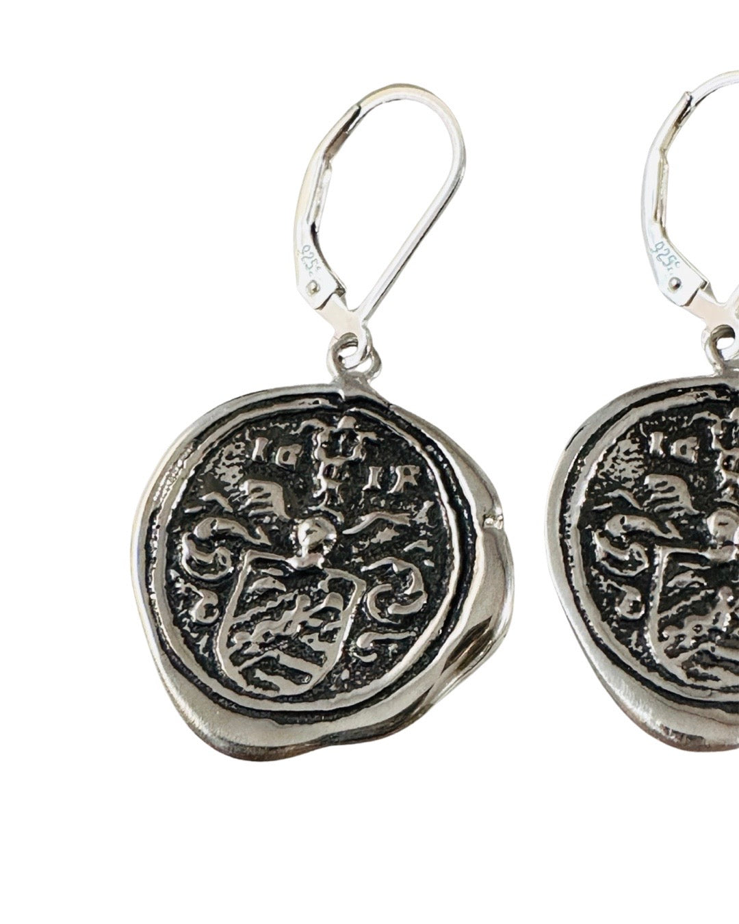Floral Shield Crest Silver Shield Earring